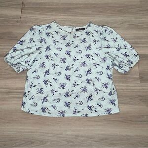 Suzy Shier Blue Blouse with Puff Sleeves